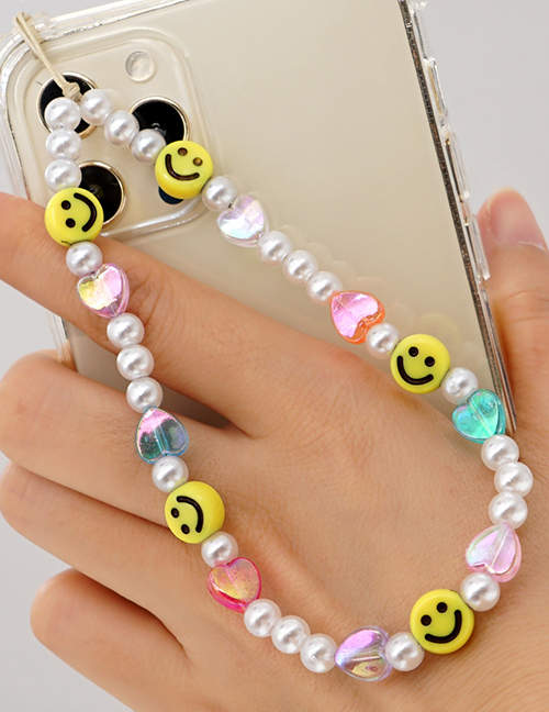Fashion Smiley Colored Glaze Flower Beads Love Eyes Smiley Beaded Mobile Phone Chain
