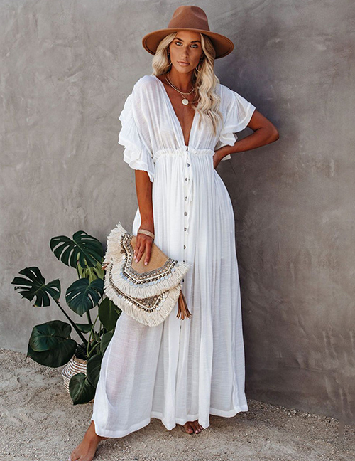 Fashion White Long Skirt Sun Protection Blouse