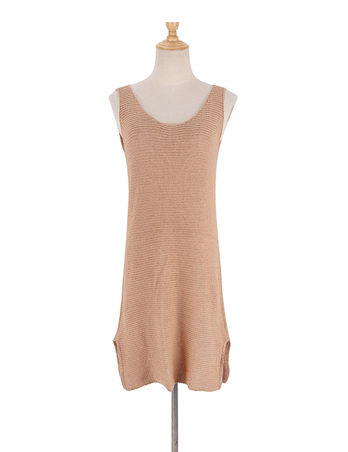 Fashion Apricot Knit Vest Short Skirt Blouse
