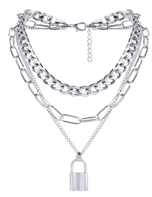 Fashion Silver Thick Chain Lock Necklace