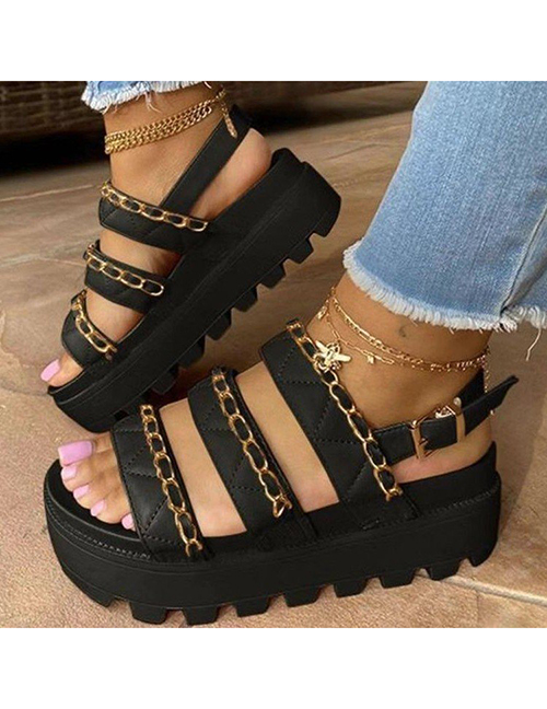 Fashion Black Platform Sandals With Metal Chain