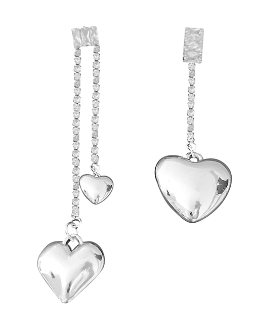Fashion Silver Fringed Asymmetric Diamond Love Earrings