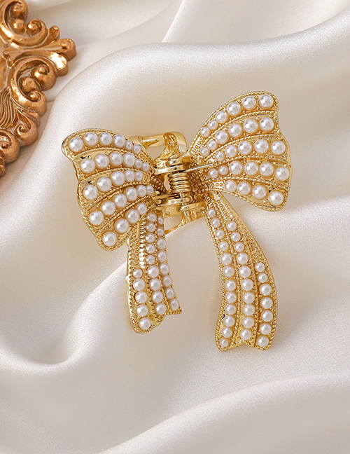 Fashion Golden Bow Spring Pearl Catch Clip