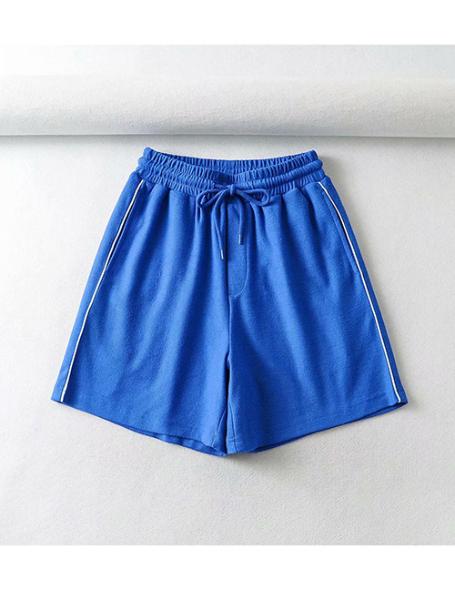 Fashion Blue Lace-up Elastic Waist Shorts