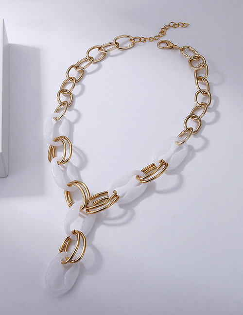 Fashion Gold Color White Metallic Acrylic Necklace With Clasp