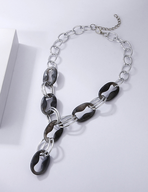 Fashion Gold Color Gray Metallic Acrylic Necklace With Clasp