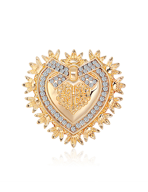 Fashion Gold Color Alloy Diamond Heart Brooch
