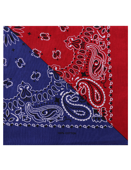 Fashion Royal Blue + Scarlet Yin Yang Printed Cashew Flower Square Scarf