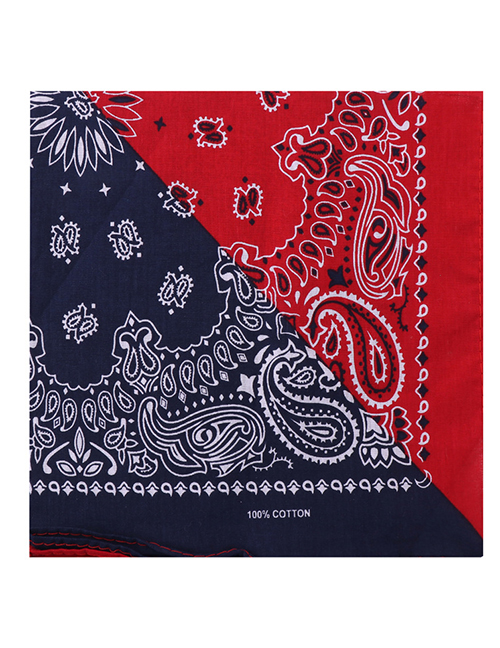 Fashion Navy+red Yin Yang Printed Cashew Flower Square Scarf