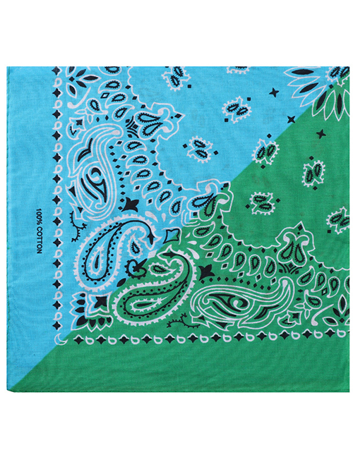 Fashion Lake Blue + Light Green Yin Yang Printed Cashew Flower Square Scarf