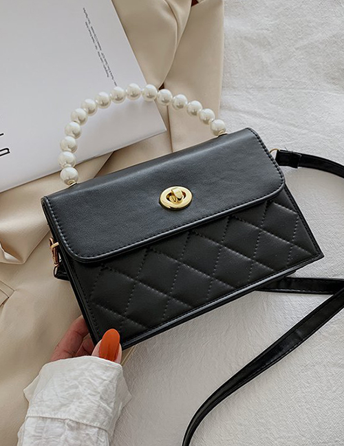 Fashion Black Crossbody Rhombic Pearl Handbag