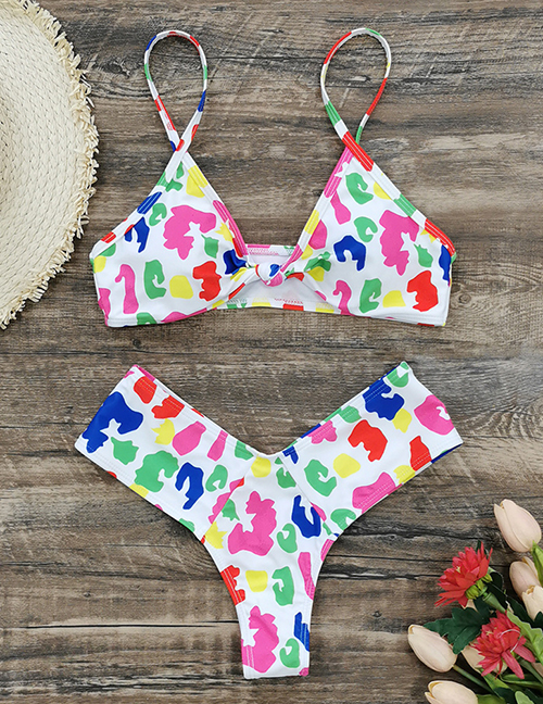 Fashion Color Printing On White Printed Split Swimsuit