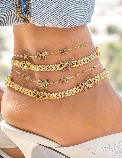 Fashion Three Butterfly Anklets Color Zirconium Rainbow Butterfly Anklet Set