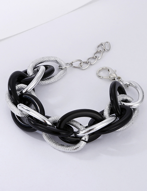 Fashion Silver Color Black Bracelet Color-blocking Hollow Amber Aluminum Chain Bracelet