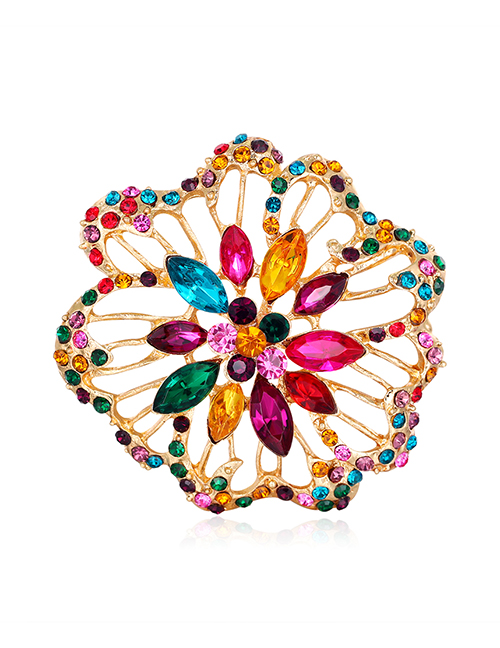Fashion Color Alloy Diamond Flower Brooch Necklace Dual Use