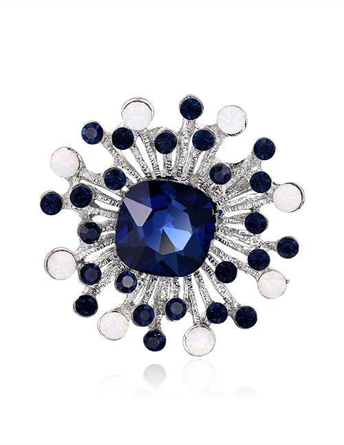 Fashion Blue Alloy Diamond And Gemstone Flower Brooch Necklace Dual Purpose