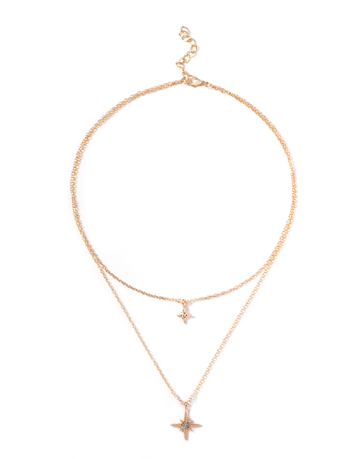 Fashion Gold Color Alloy Double Star Cross Pendant Necklace