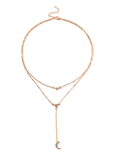 Fashion Gold Color Alloy Double Crescent Y-shaped Pendant Necklace