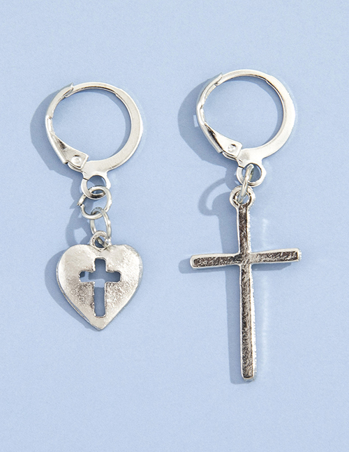 Fashion Silver Color Asymmetric Design Love Cross Earrings