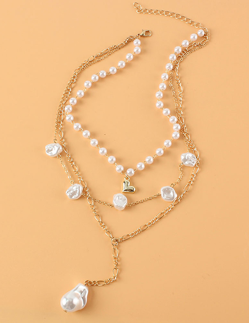 Fashion Gold Color Pearl Multilayer Alloy Peach Heart Necklace