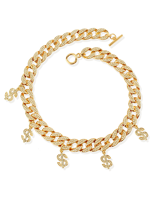 Fashion Gold Color U.s. Gold Necklace With Rhinestone Cuban Chain
