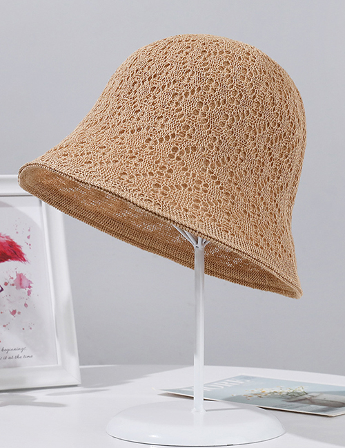 Fashion Khaki Ice Hemp Silk Double-sided Hollow Texture Bucket Hat