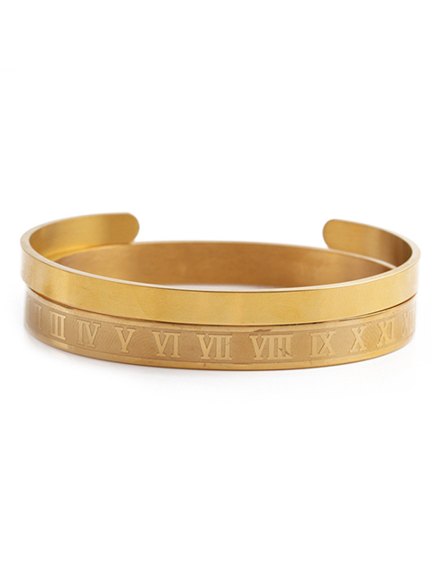 Fashion Gold Color 2-piece Titanium Steel Roman Alphabet Open Bracelet
