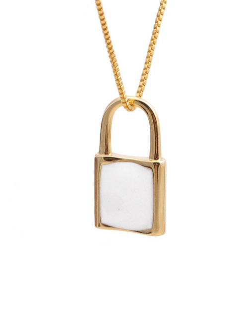 Fashion White Copper And Gold-plated Oil Drop Padlock Pendant Necklace