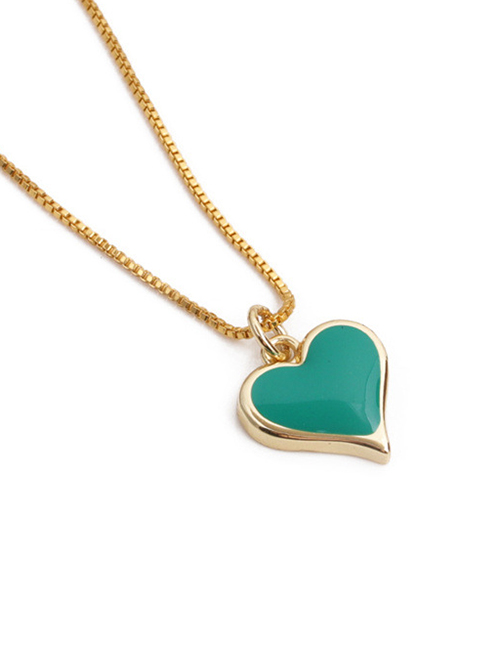 Fashion Green Demon Eye + Box Chain Gold-plated Copper Zircon Drop Oil Gold Rim Love Heart Necklace