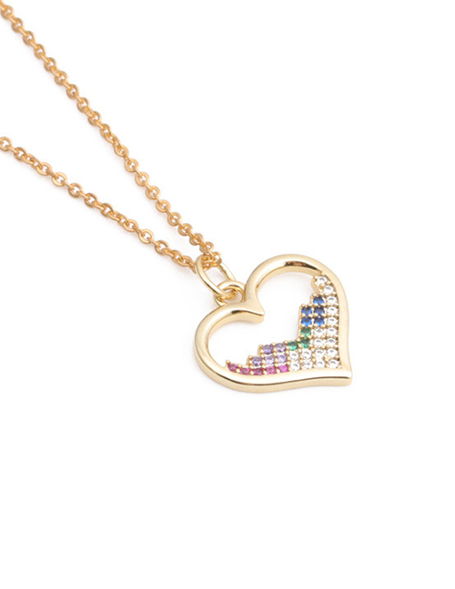 Fashion Gold Color-2 Zircon Inlaid Love Heart 0 Sub Chain Pendant Necklace