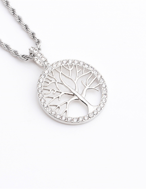 Fashion White K Color Tree Of Life+60cm Titanium Steel Twist Chain Alloy Tree Of Life Titanium Steel Necklace