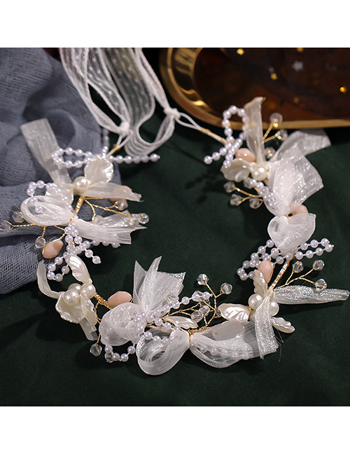 Fashion White Crystal Bow And Pearl Braided Headband