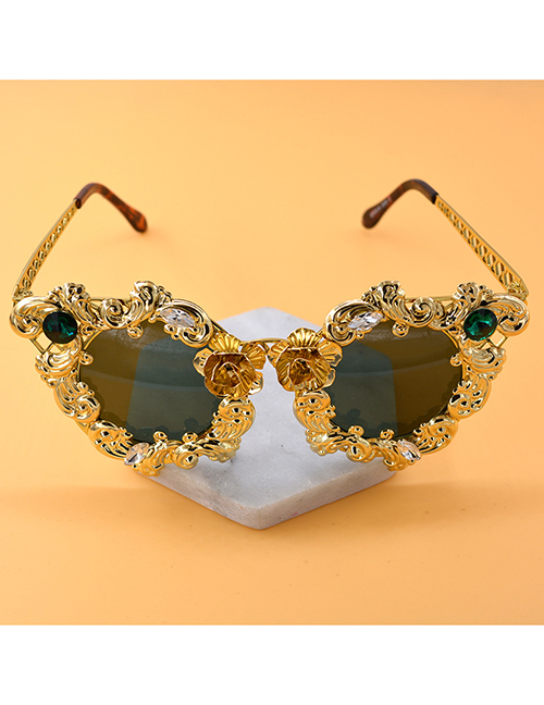 Fashion Golden Metal Hollow Flower Beaded Sunglasses