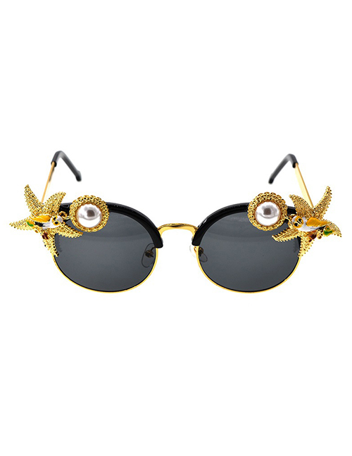 Fashion Black Bird Pentagram Crystal Diamond Pearl Sunglasses
