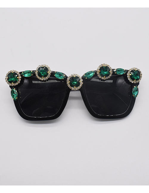 Fashion Black Square Frame Sunglasses With Diamonds And Crystals