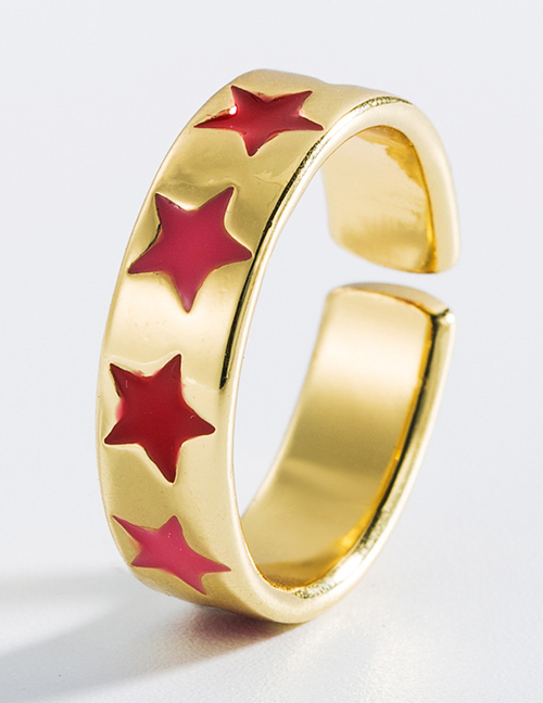 Fashion Star Brass Gold-plated Micro-inlaid Zirconium Drop Oil Geometric Cross Star Ring