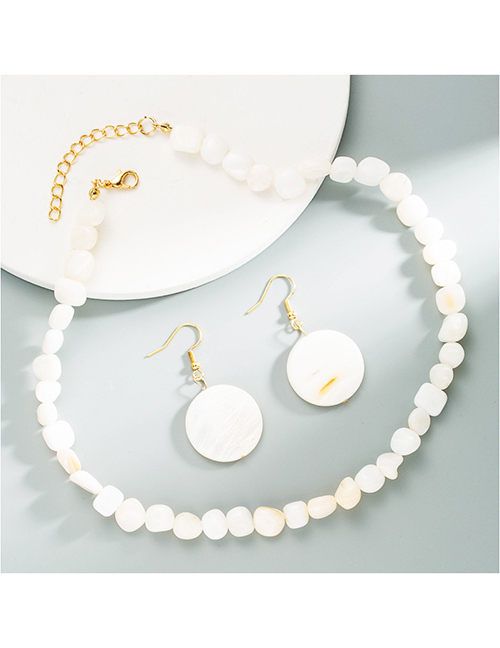 Fashion Suit Round Piece Imitation Shell Jade Beaded Necklace And Earrings Set