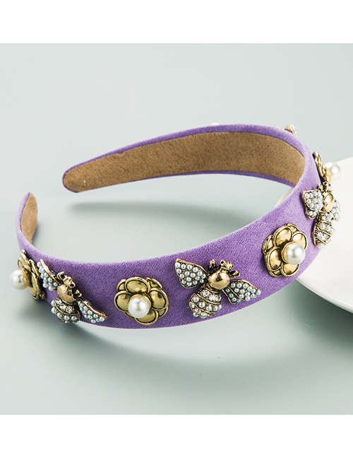 Fashion Purple Flannel Bee Glossy Flower Pearl Headband