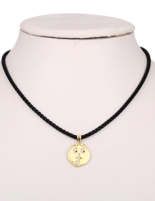 Fashion Black Copper Inlaid Zircon Thick Chain Smiley Face Pack Necklace
