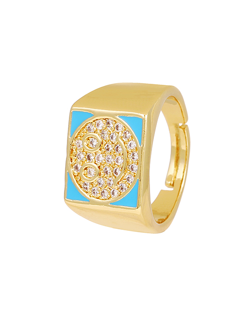 Fashion Blue Copper Inlaid Zircon Smiley Ring