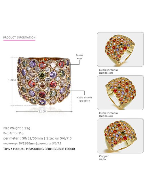 Fashion 6 Copper Colorful Zircon Ring
