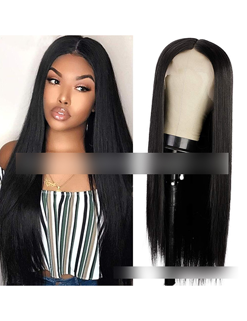 Fashion Black Chemical Fiber High Temperature Silk Long Straight Hair Wig