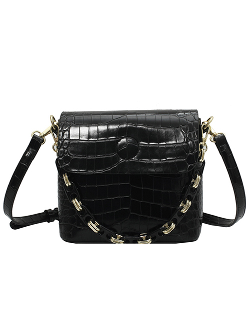 Fashion Black Crocodile Pattern Chain Stitching Crossbody Handbag