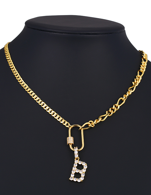 Fashion B Copper Inlaid Zircon Letter Thick Chain Necklace
