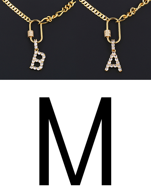 Fashion M Copper Inlaid Zircon Letter Thick Chain Necklace
