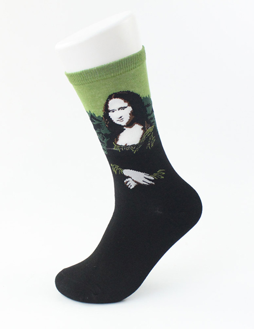 Fashion Green Mona Abstract Oil Painting Mona Lisa Socks