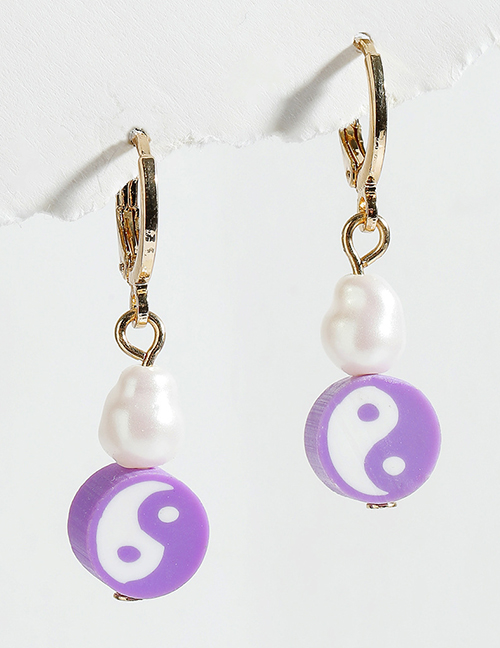 Fashion Purple Soft Pottery Yin Yang Bagua Tai Chi Ear Ring