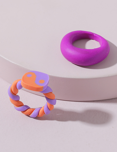 Fashion Purple+orange Yin Yang Bagua Soft Clay Hand Pinched Ring