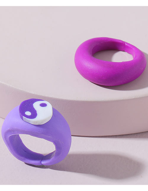 Fashion Purple Yin Yang Bagua Soft Clay Hand Pinched Ring