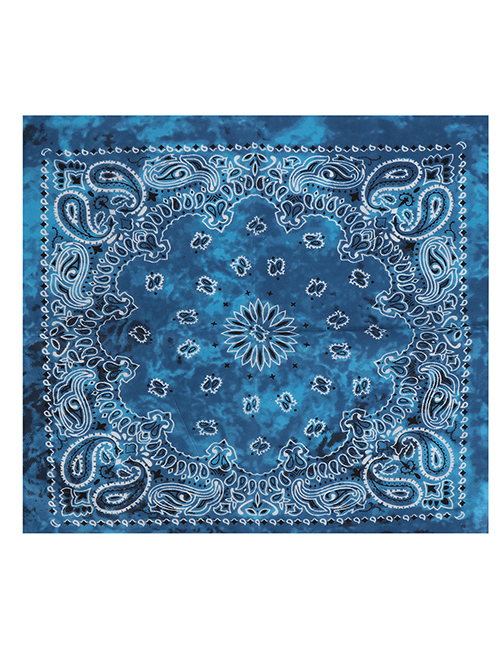 Fashion Tie-dye Lake Blue Printed Gradient Tie-dye Cotton Scarf
